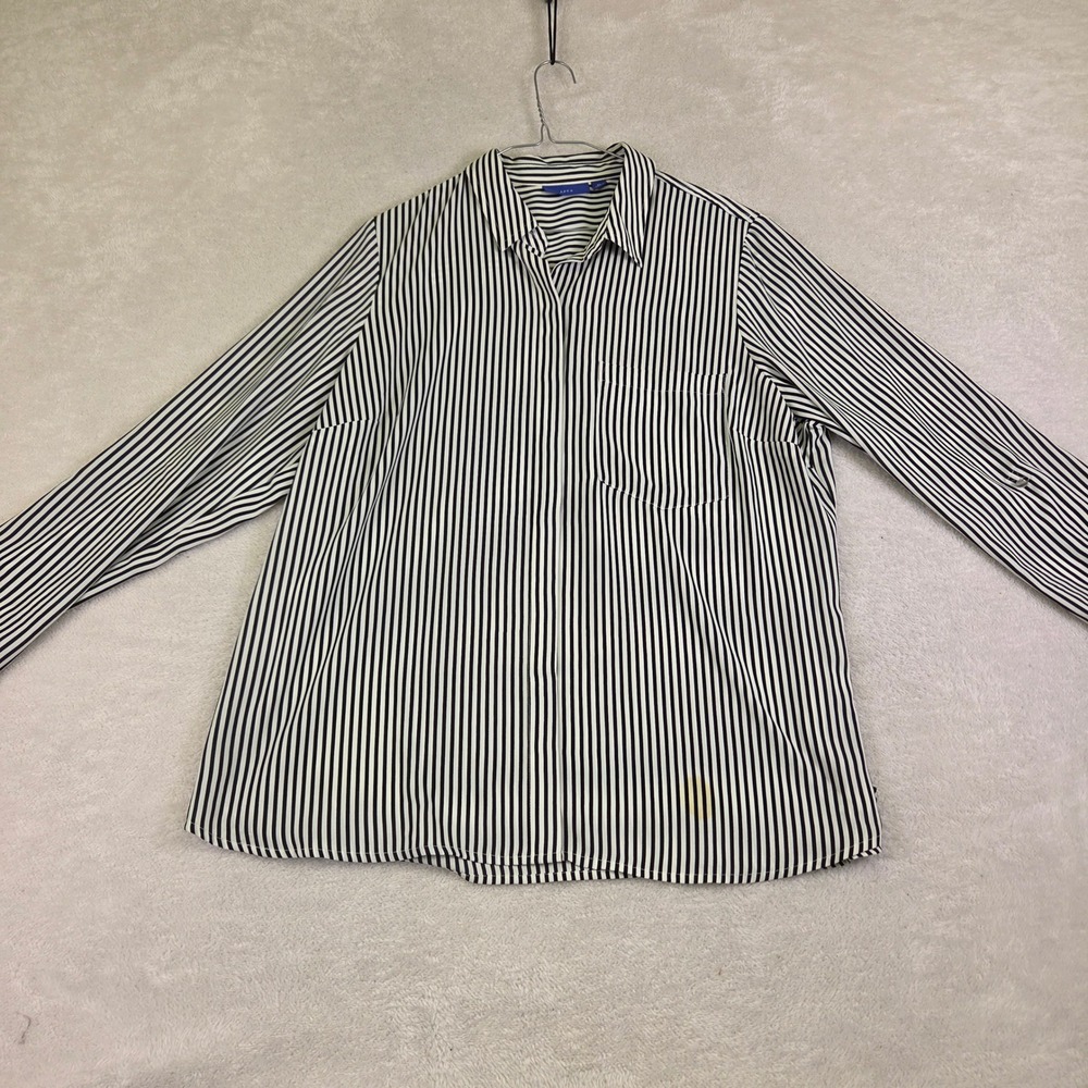 Apt 9 Womens XL Black White Striped Long Sleeve Roll Tab Button Down Shirt